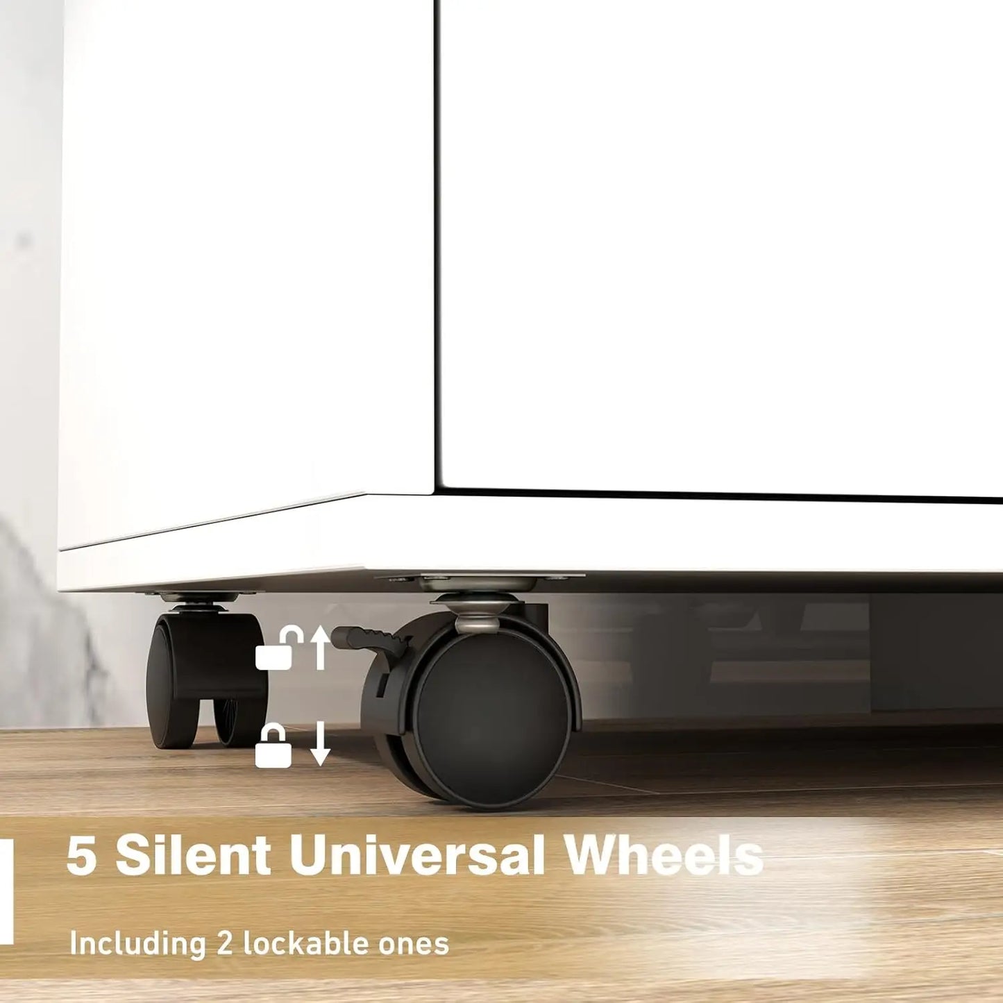 Storage Cabinet, White, Five Drawer Rolling Cabinet with Wheels (Closet or Office)