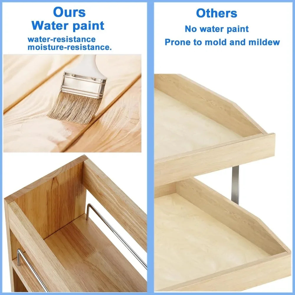 Pull-Out Spice Rack Organizer for Cabinet, (5" W x 21.9" D x 25.2" H) Multi-Use Wood Pull Out Cabinet Organizer (Slide Out)