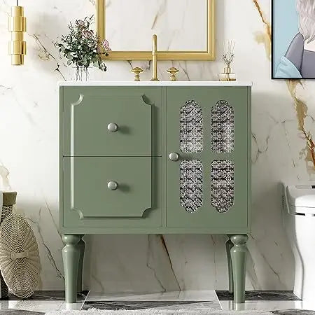 30" French Country Bathroom Vanity with Glass Door Sink