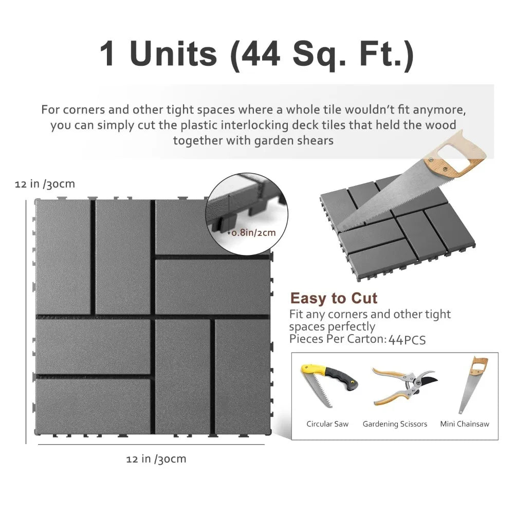 Interlocking Patio Deck Tiles 12x12 Outdoor Weather Resistant 44 Pieces