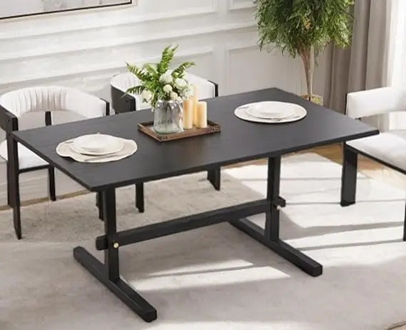 Black Rustic Farmhouse Dining Table 63 Inch For Six People