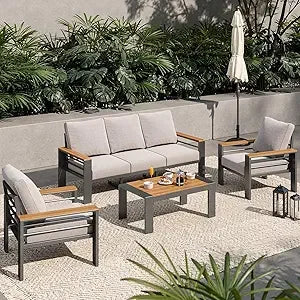 Outdoor Patio Furniture Set 5 Seats Aluminum Sectional Coffee Table