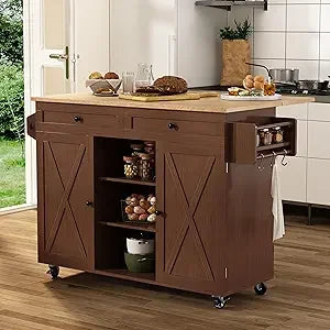 Blue Kitchen Island On Wheels With Drop Leaf Countertop