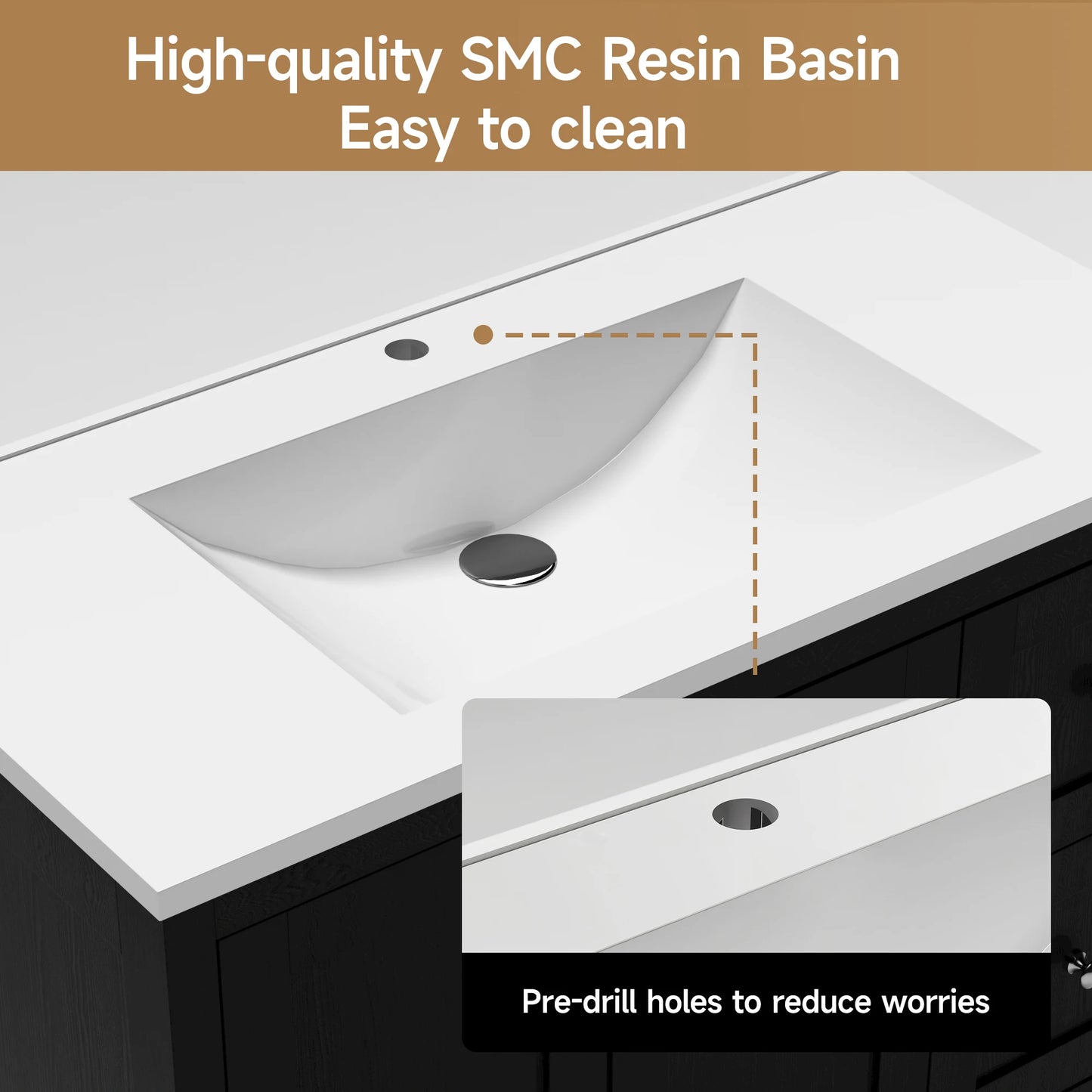 35.5" Bathroom Vanity , Modern Bathroom Cabinet with Basin, Bathroom Storage Cabinet with Soft Closing Doors and 3 Drawers