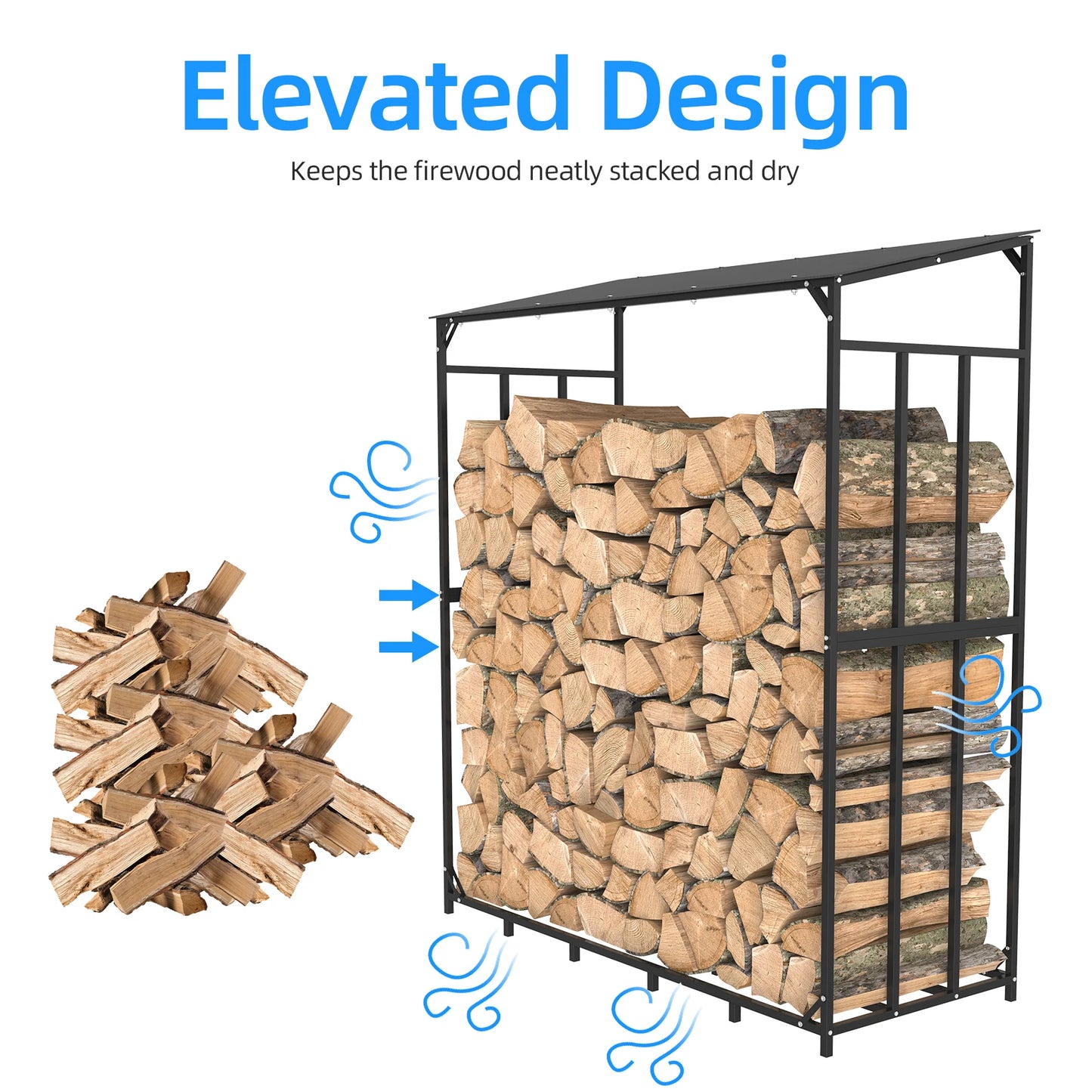 Heavy Duty Outdoor Iron Firewood Storage Rack With Top Cover