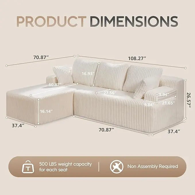 Modular L Shaped 3 Seat Sectional With Memory Foam Storage