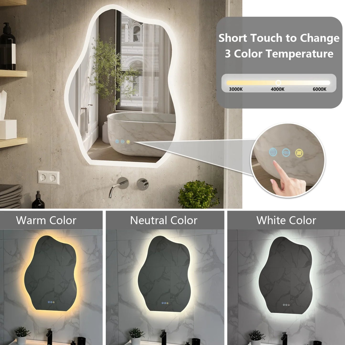 Irregular LED Backlit Vanity Mirror For Bathroom - 23.62" x 31.49" (600x800mm)