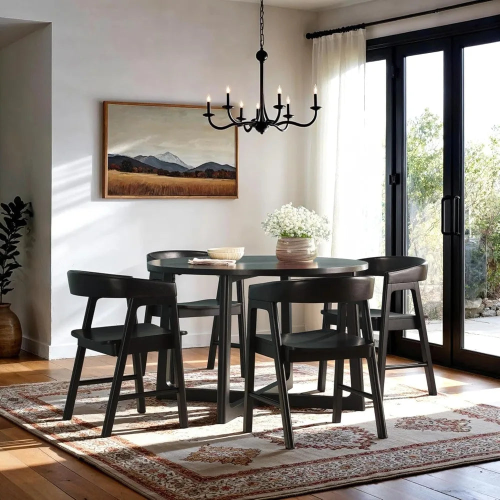 Walker Edison Ezra Modern Solid Wood Dining Chairs Set Black