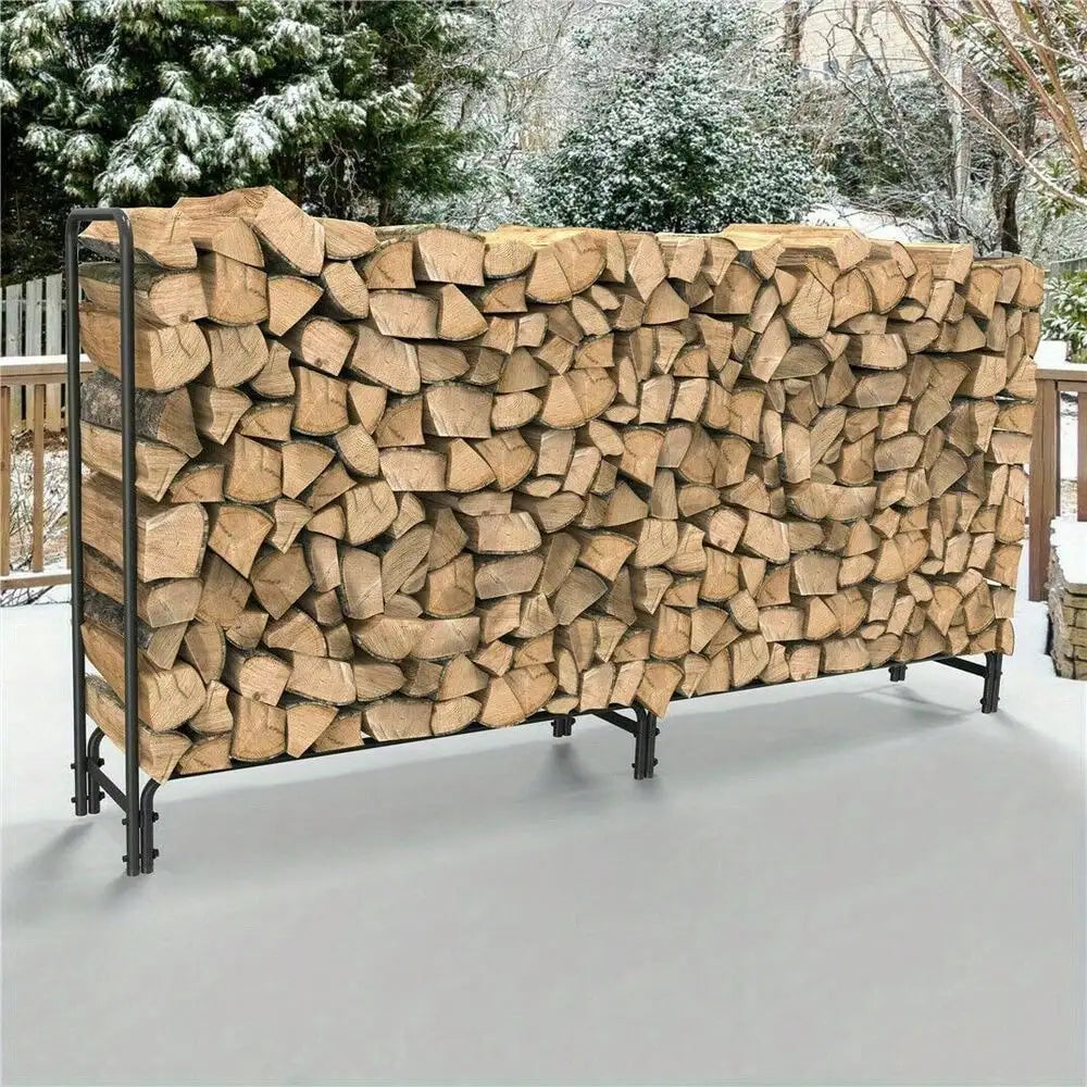 Extra Large 8' Outdoor Metal Firewood Log Rack Holder