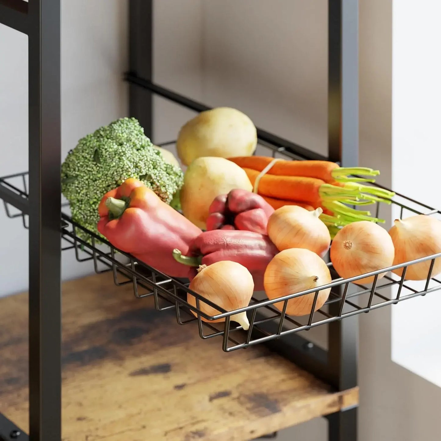 Bakers Rack with 2 Storage Cabinets and Power Outlet, 45.3 Inch Industrial Coffee Bar Cabinet Shelves, Kitchen Microwave Stand