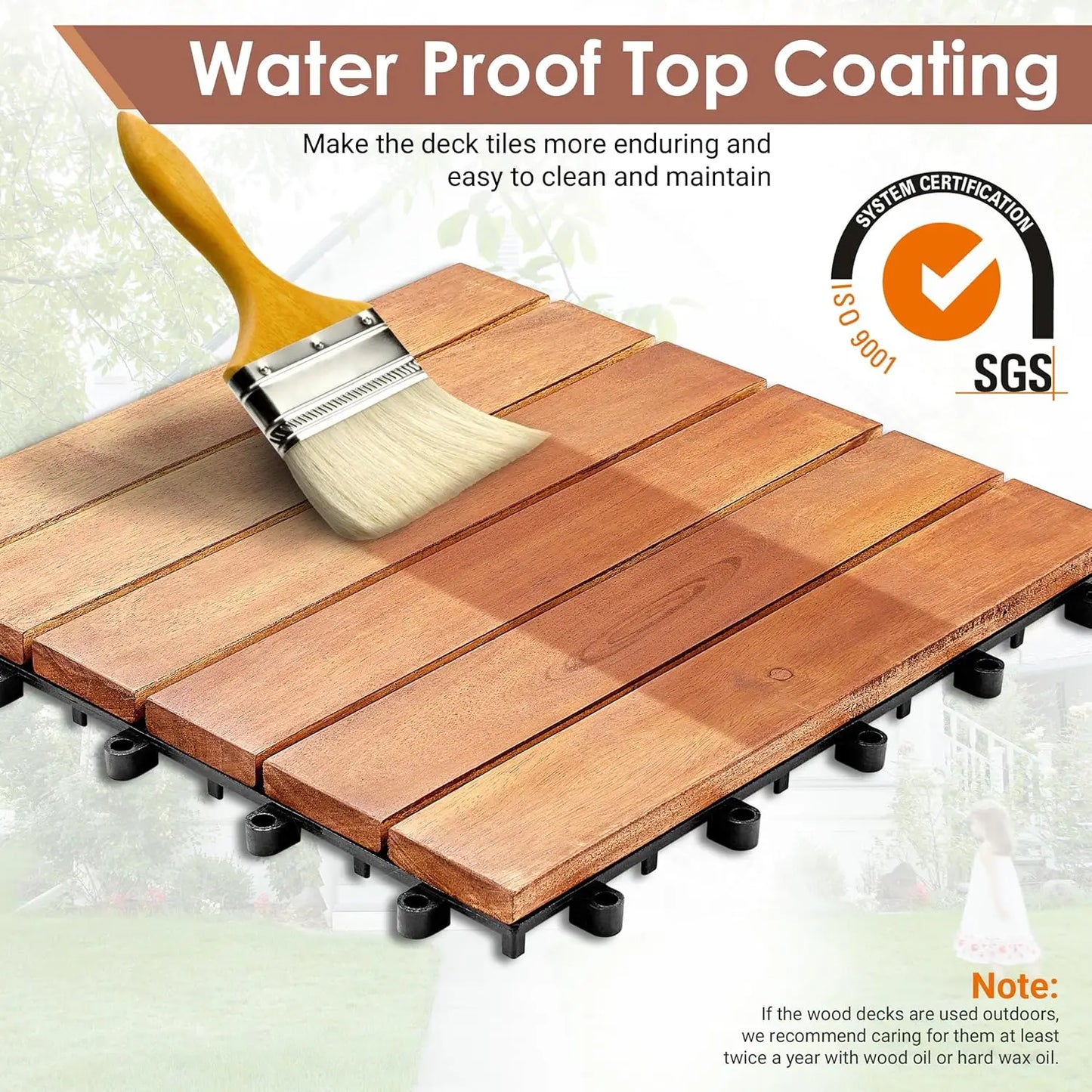 Acacia Wood Interlocking Deck Tiles 12x12 Outdoor All Weather Flooring