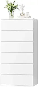 Modern 6 Drawers Dresser Tall Chest Wood With Sliding Rails