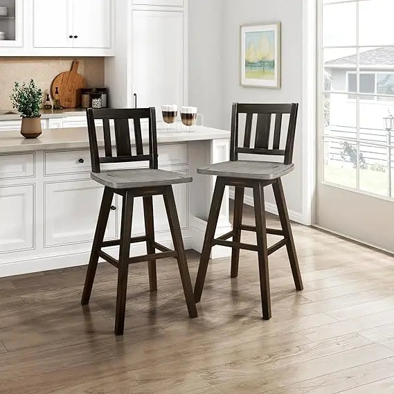 Swivel Bar Height Stools Set of 2 Modern Solid Wood Backs
