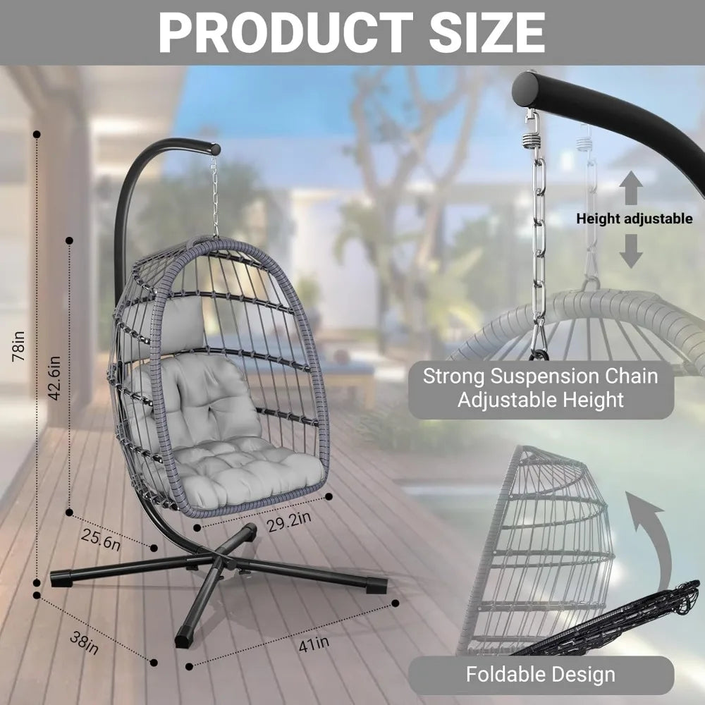 Rattan Wicker Swing Egg Chair with Stand, Aluminum Frame