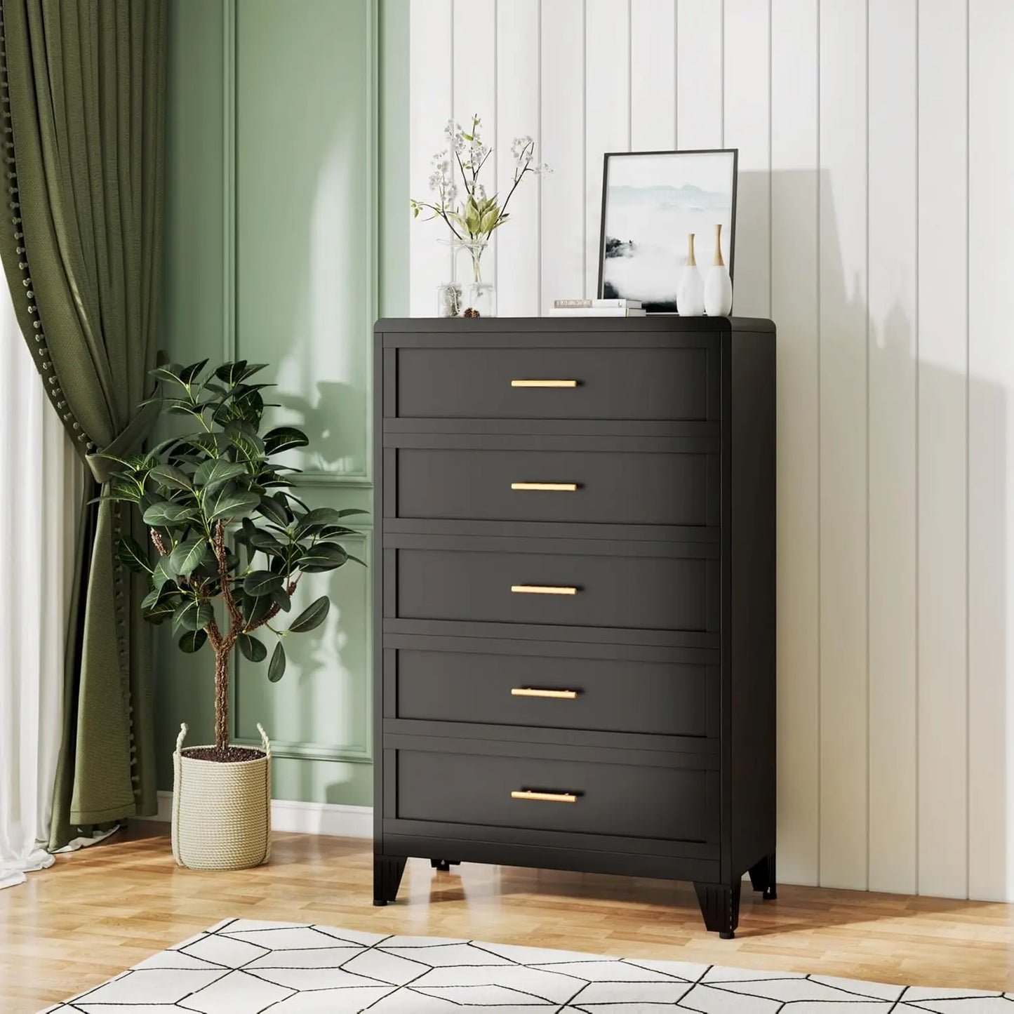 Metal 5 Drawer Dresser Chest Of Drawers For Bedroom Office