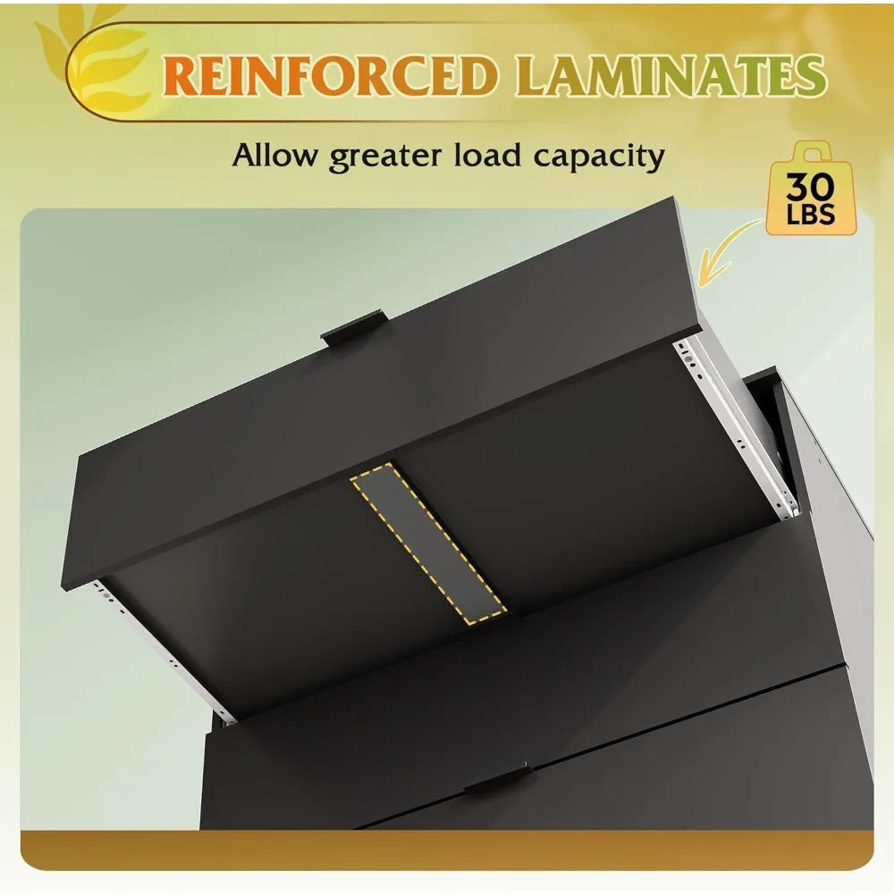 Black 5 Drawer Tall Dresser Storage With Metal Handles