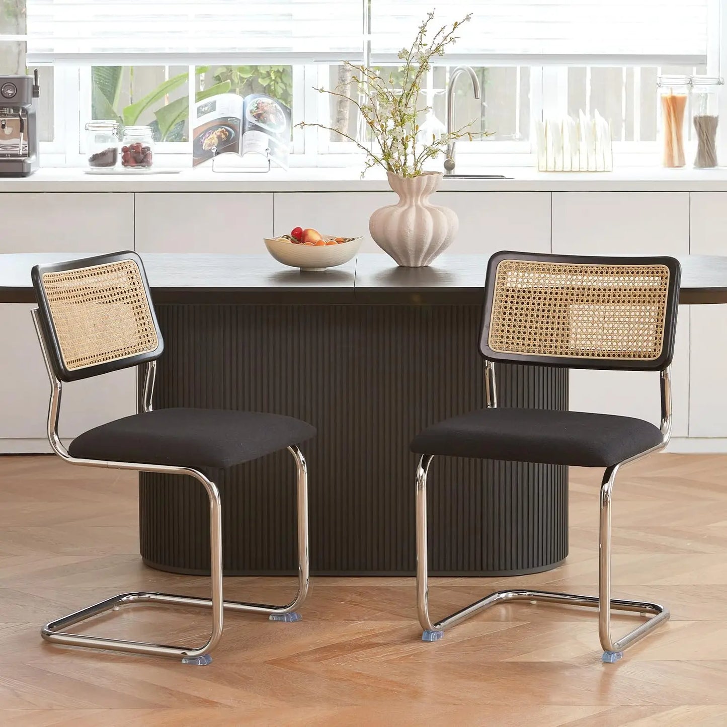 Brown Rattan Dining Chairs Set Of Four With Mesh Back