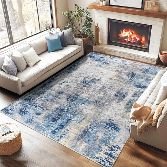 Living Room Area Rugs, Soft Large Modern Abstract Area Rug,  Boho Vintage Machine Washable, Non-Slip Carpet, Low Pile Rugs
