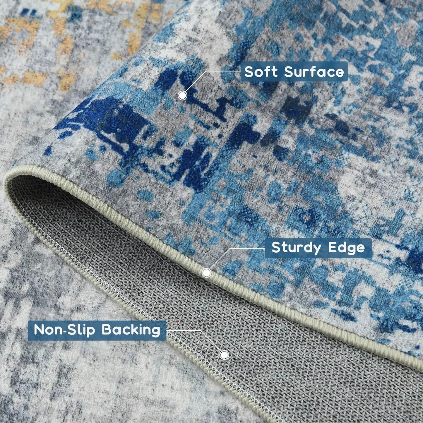 Living Room Area Rugs, Soft Large Modern Abstract Area Rug,  Boho Vintage Machine Washable, Non-Slip Carpet, Low Pile Rugs