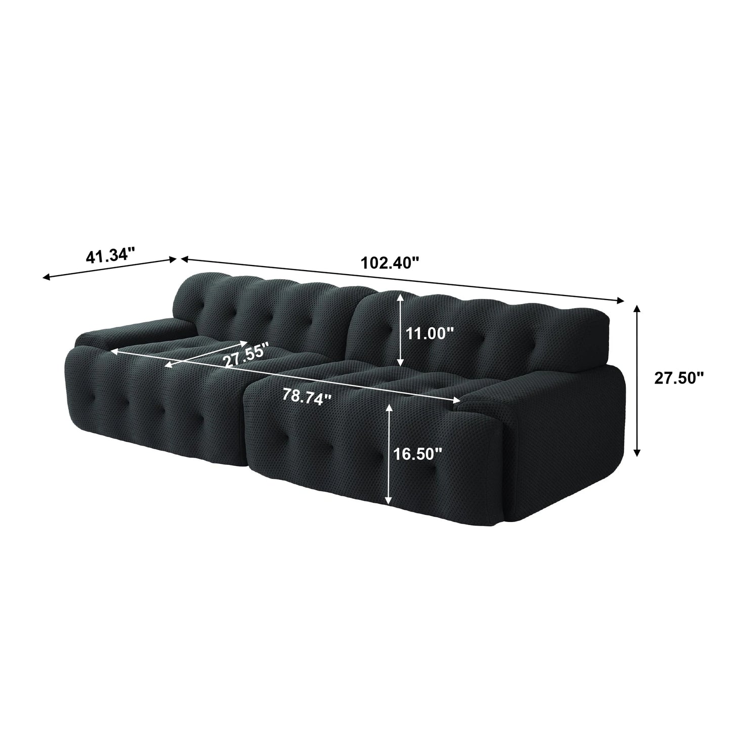 102.4" Oversized Modular Sectional Sofa, 3D Mesh Fabric Curved Loveseat for Living Room - No Assembly Required, multiple colors available