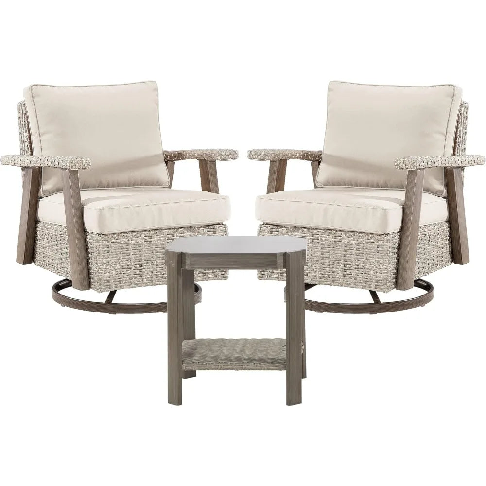 3 Piece Patio Set With High Back Rattan Glider Chairs