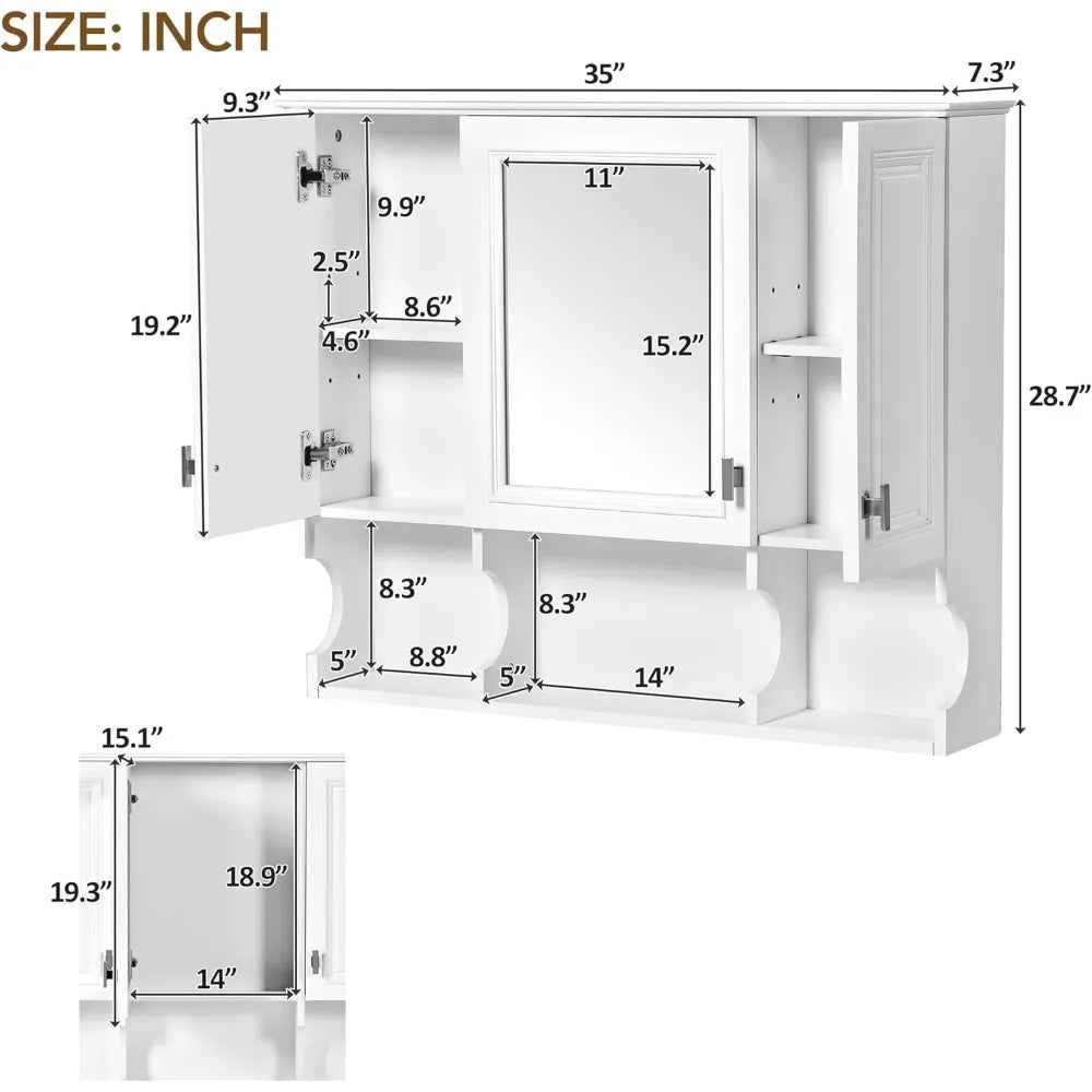 White Bathroom Wall Cabinet With Mirror And Adjustable Shelf