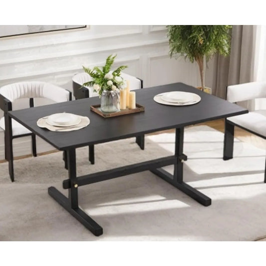 Black Rustic Farmhouse Dining Table 63 Inch For Six People