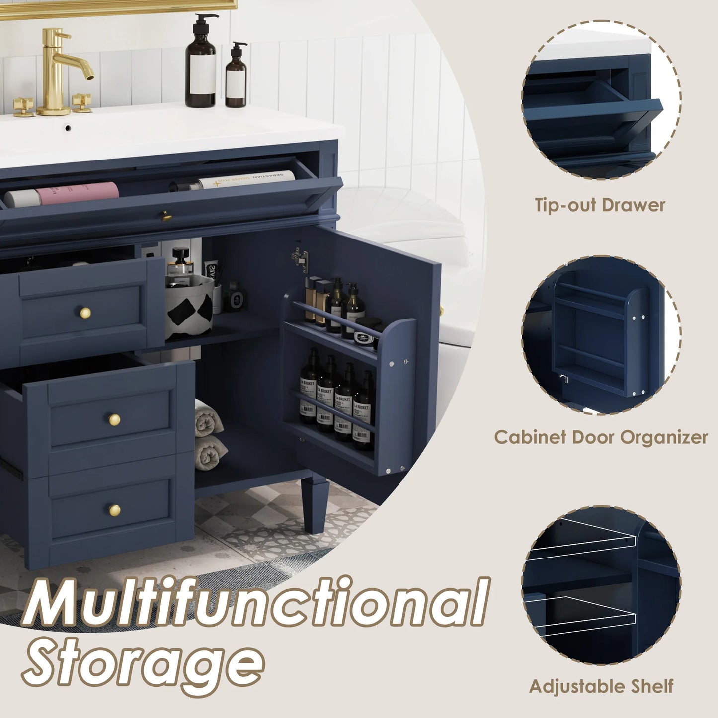 SHKL 36 Inch Modern Black Bathroom Vanity With Ceramic Sink