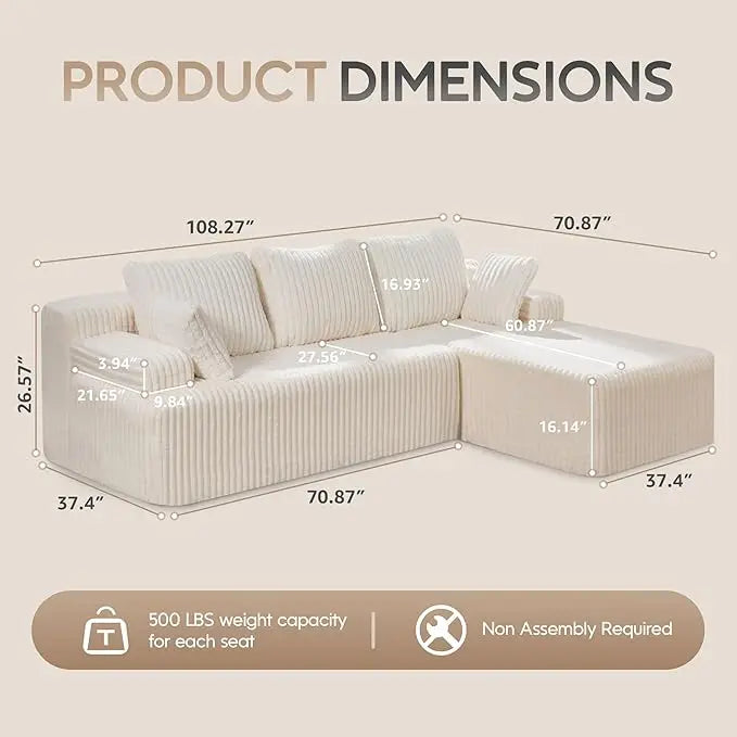 Modular L Shaped 3 Seat Sectional With Memory Foam Storage