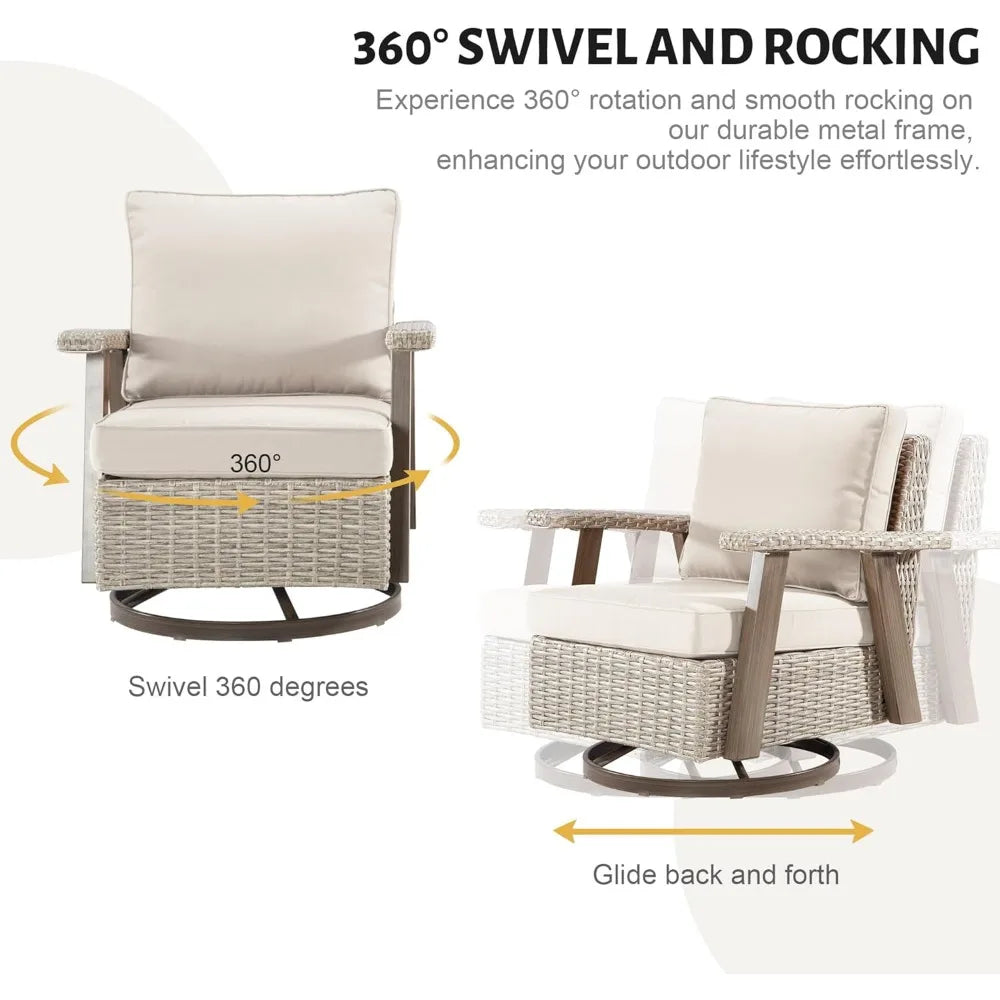 3 Piece Patio Set With High Back Rattan Glider Chairs