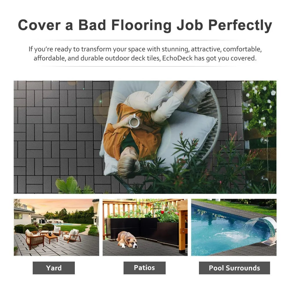 Interlocking Patio Deck Tiles 12x12 Outdoor Weather Resistant 44 Pieces