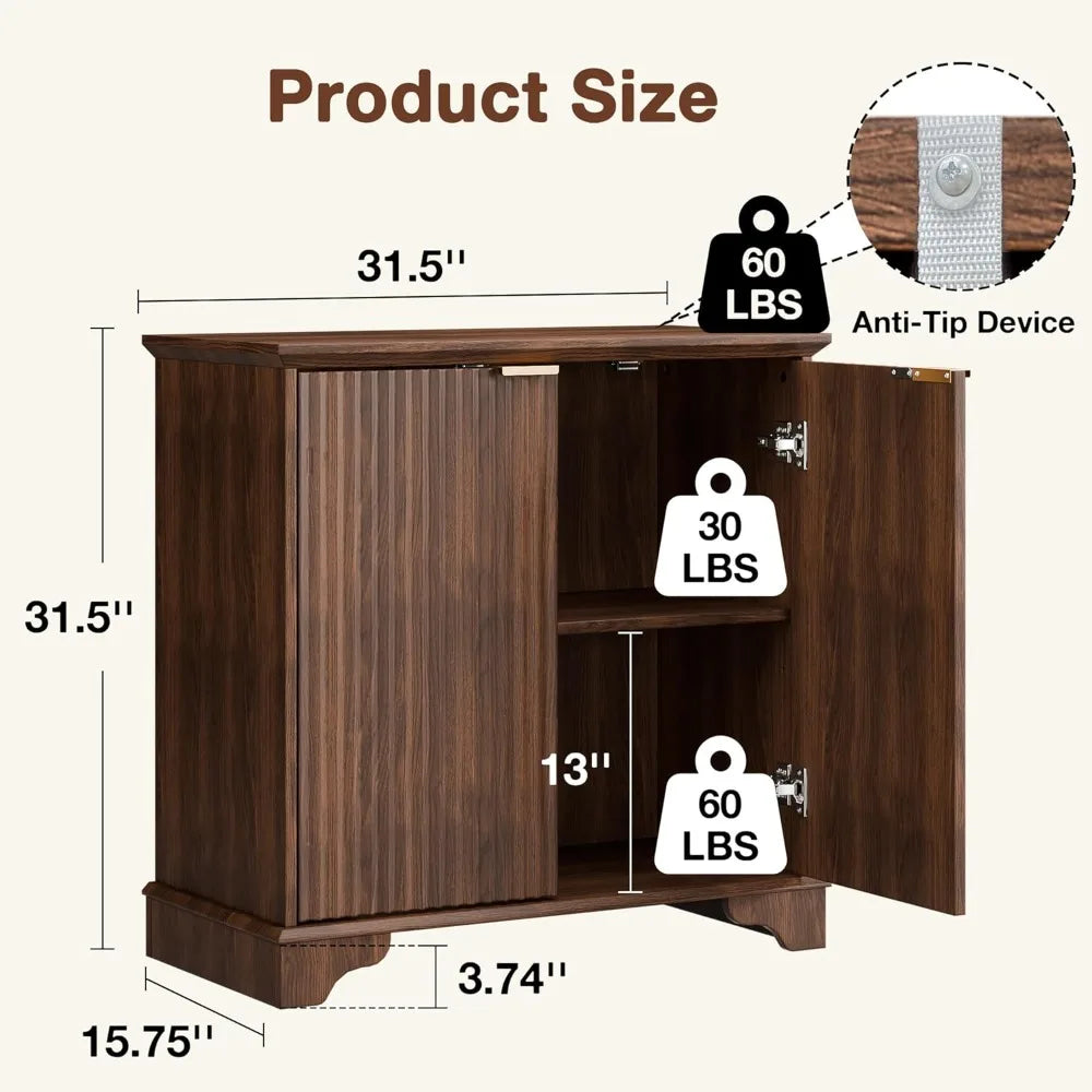 Walnut Modern Buffet Cabinet With Adjustable Shelves