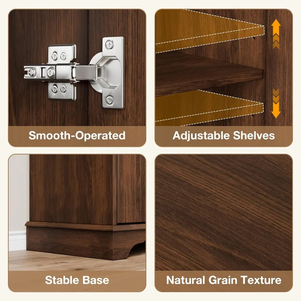 Walnut Modern Buffet Cabinet With Adjustable Shelves