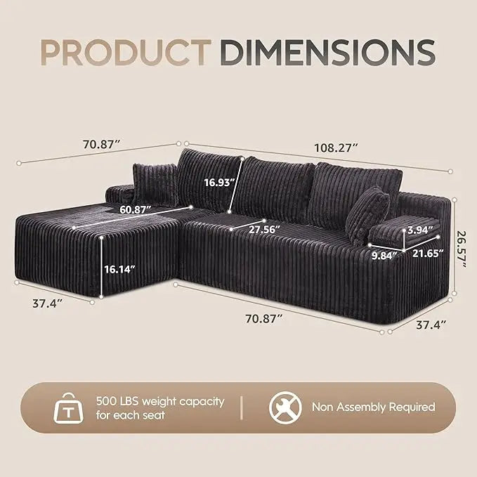 Modular L Shaped 3 Seat Sectional With Memory Foam Storage