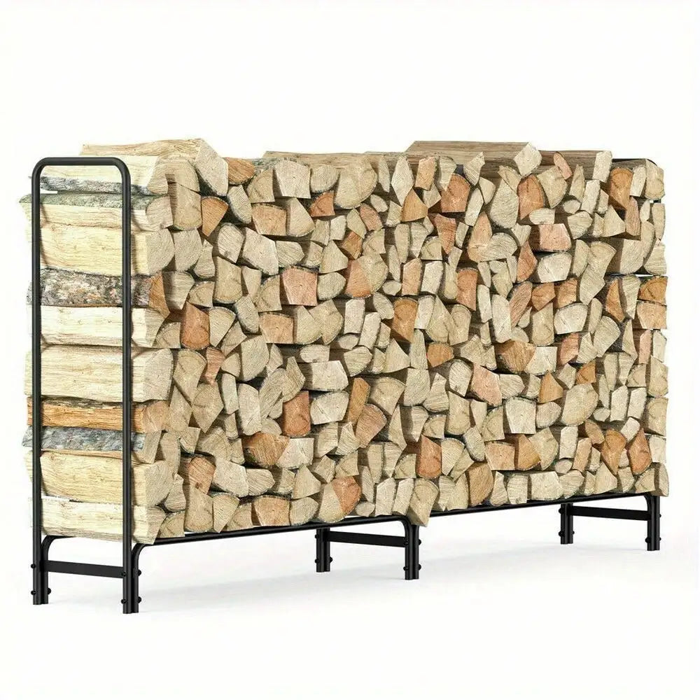 Extra Large 8' Outdoor Metal Firewood Log Rack Holder