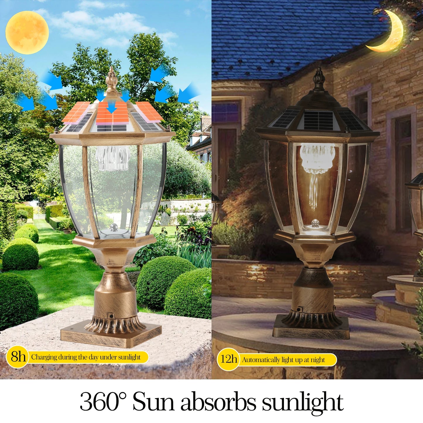 Solar LED Post Light Outdoor Garden Lamp IP65 2 Pack