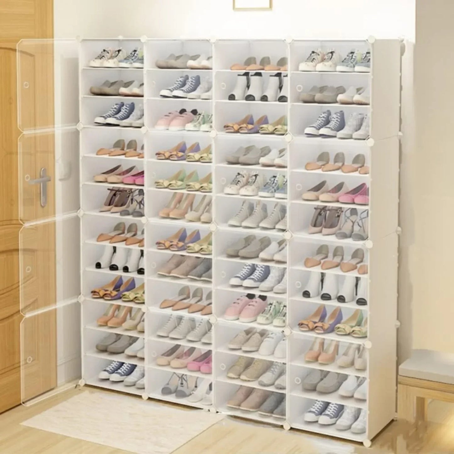 96 Pair Shoe Rack Organizer 12 Tier With Door White