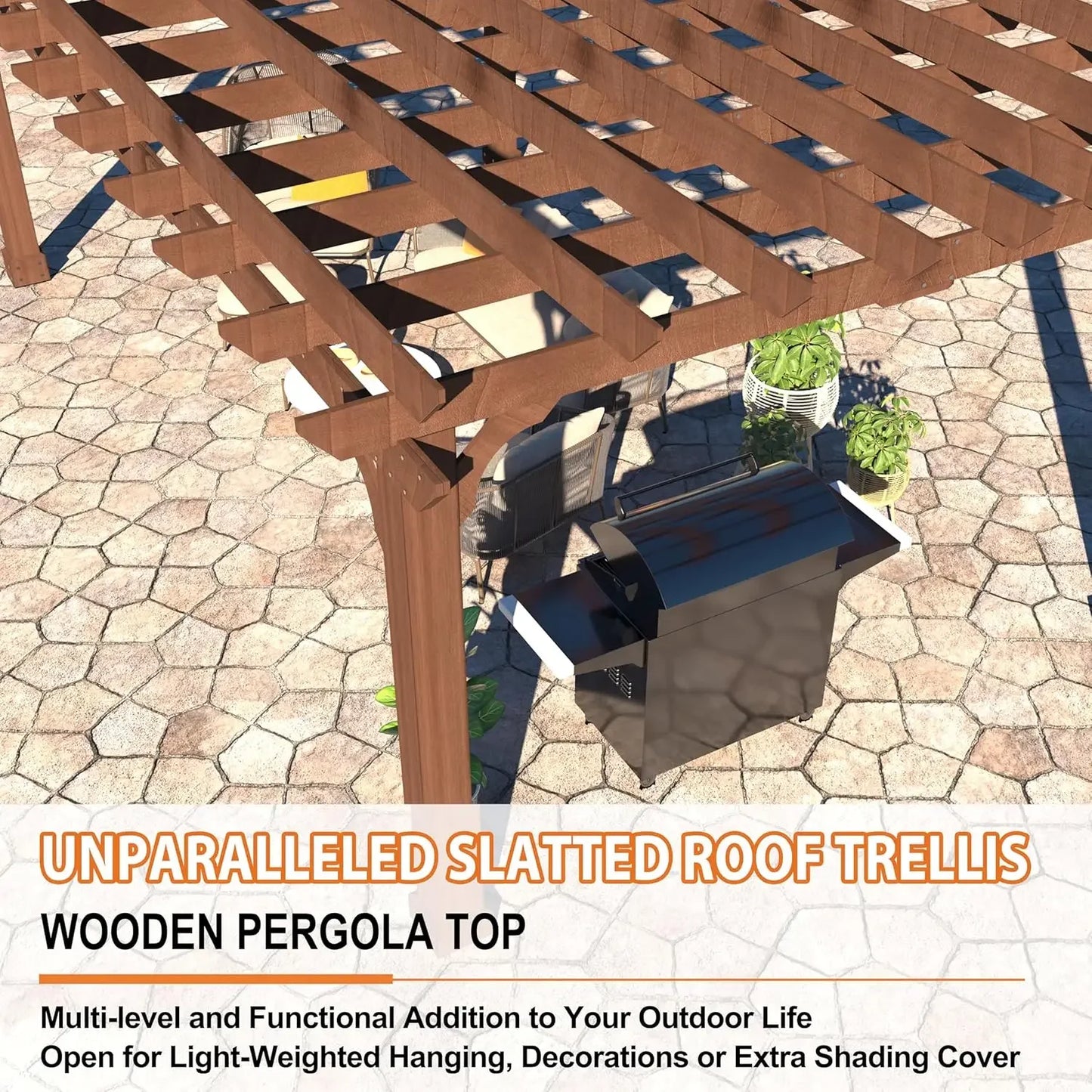 Cedar Wood Pergola 12x16 Ft Flat Roof Gazebo Outdoor Shelter