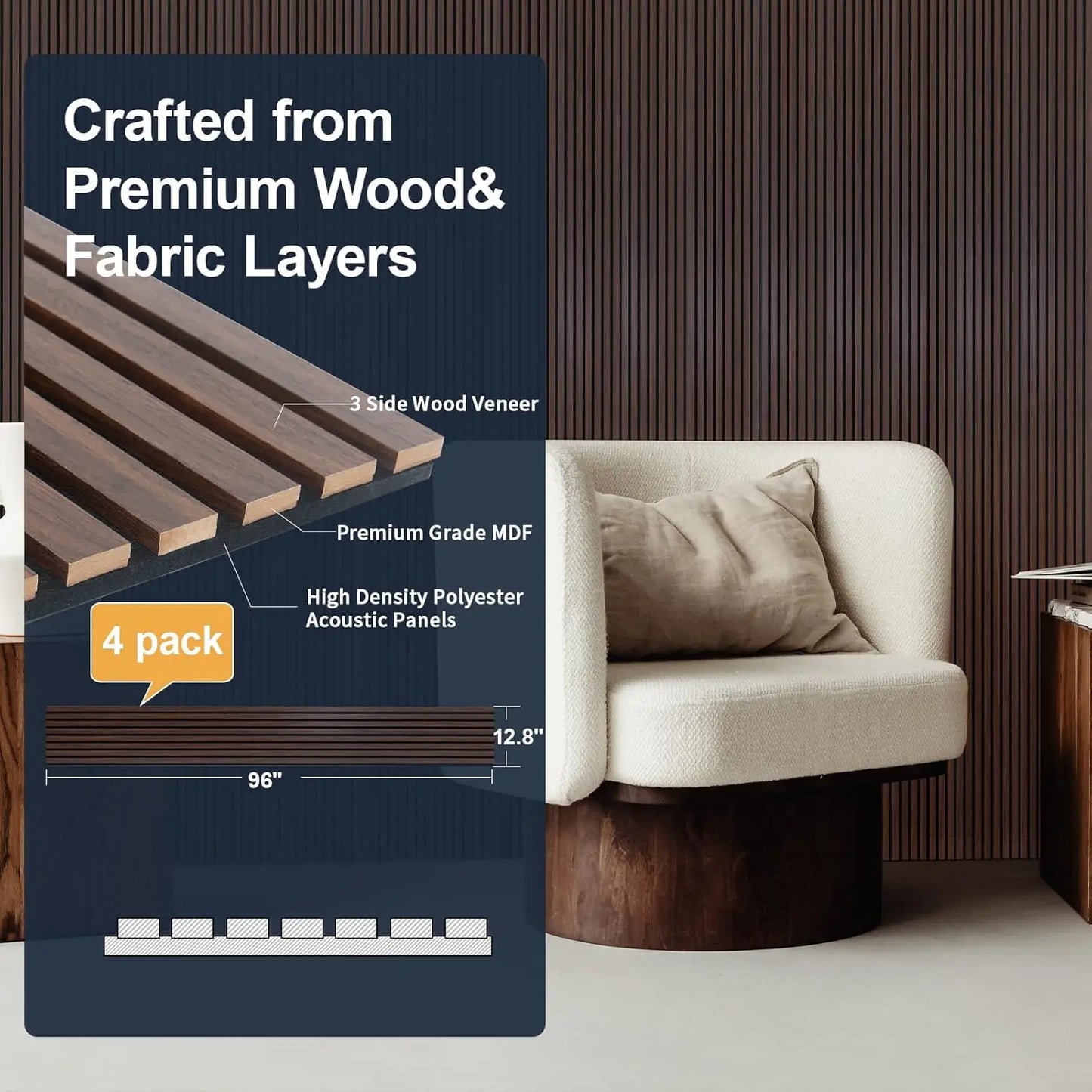 Dark Walnut Wood Slat Wall Panels Acoustic Noise Cancelling