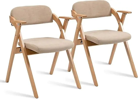 Folding Padded Chair, Set of Two Wooden Stackable Chairs