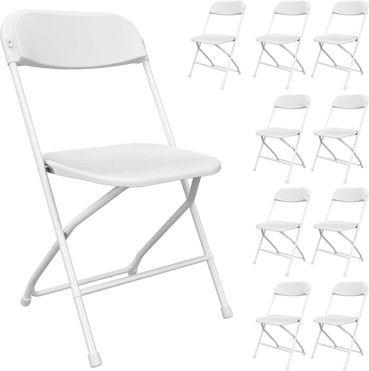 White Folding Chairs Ten Pack Plastic Stackable Steel Frame