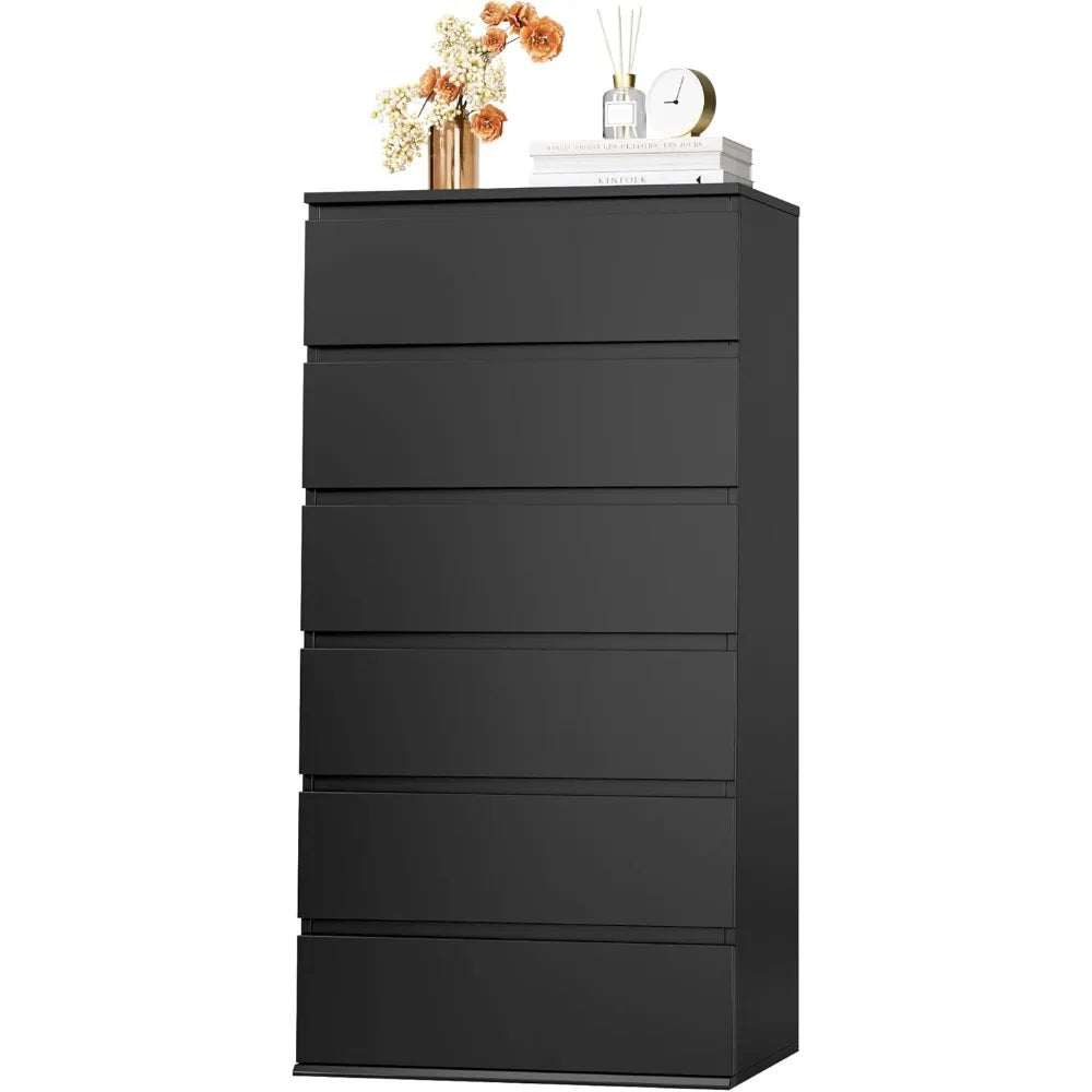 Modern 6 Drawers Dresser Tall Chest Wood With Sliding Rails