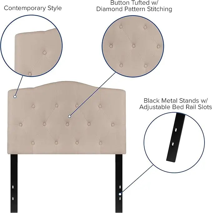 Tufted Upholstered Twin Size Headboard in Beige Fabric