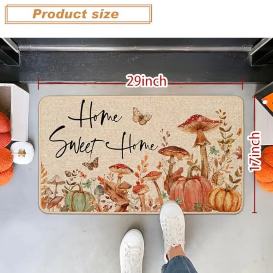 Fall Pumpkins Doormat, Decorative Front Door Mat, Non-Slip Rubber