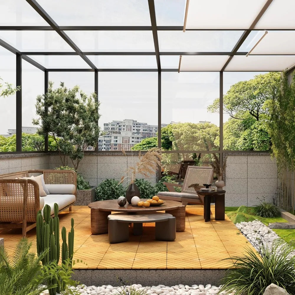 Acacia Wood Interlocking Deck Tiles 12x12 Waterproof Indoor Outdoor Flooring