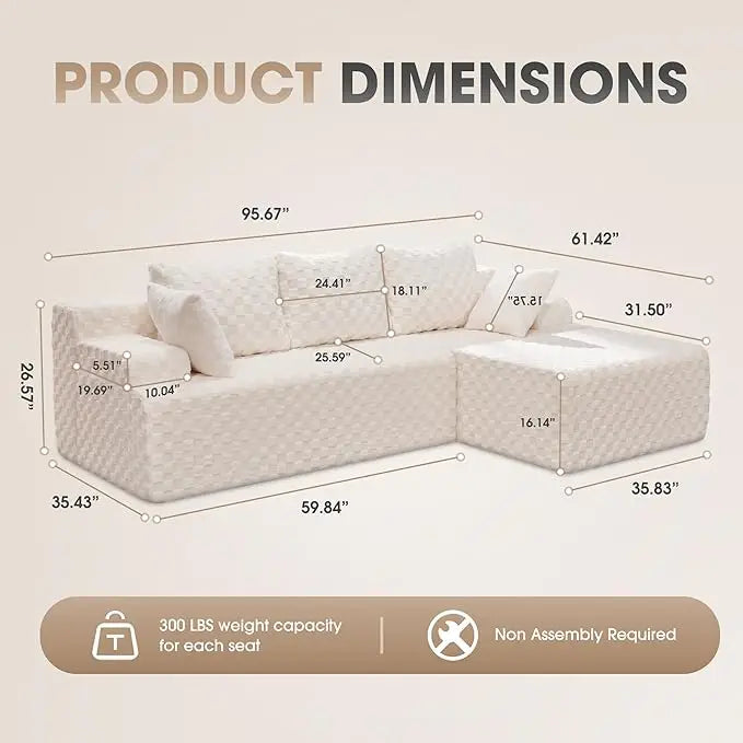 Modular L Shaped 3 Seat Sectional With Memory Foam Storage
