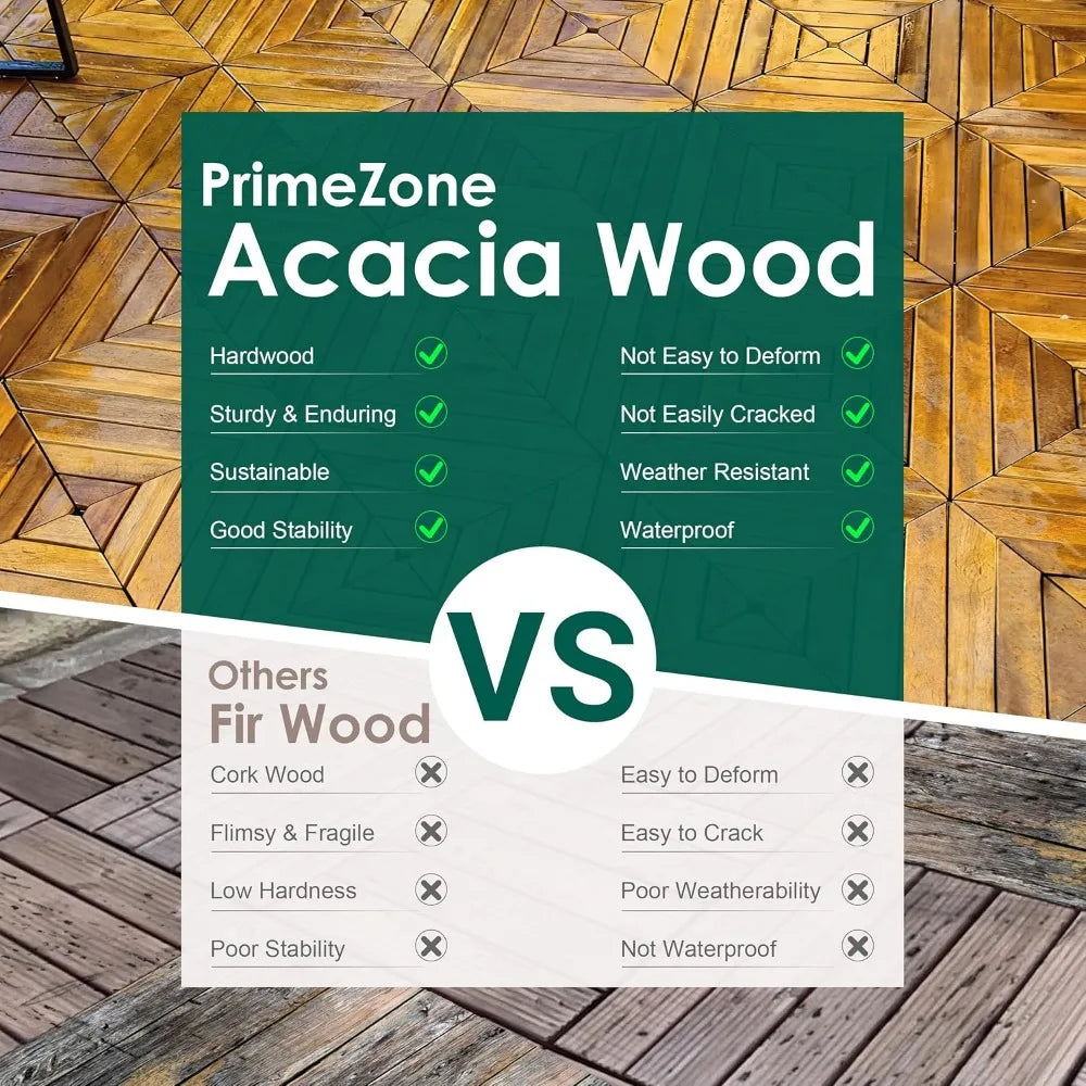 Acacia Wood Interlocking Deck Tiles 12x12 Waterproof Indoor Outdoor Flooring