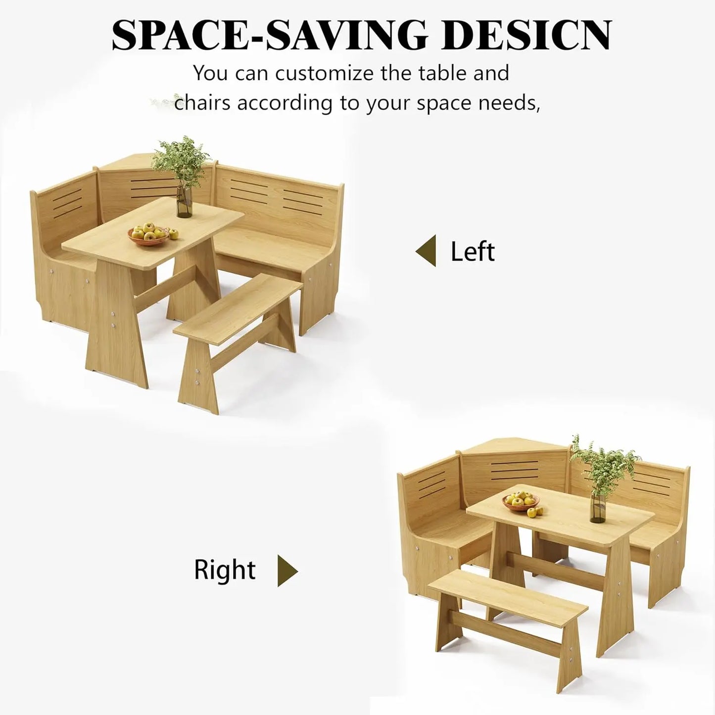Farmhouse Breakfast Nook Table Set with Corner Bench