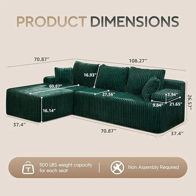 Modular L Shaped 3 Seat Sectional With Memory Foam Storage