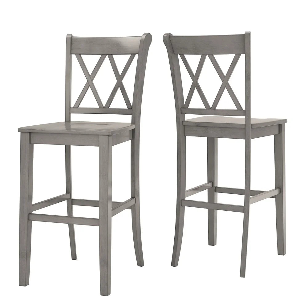 Farmhouse Double X Back Bar Stools,  Set of 2, Rubberwood